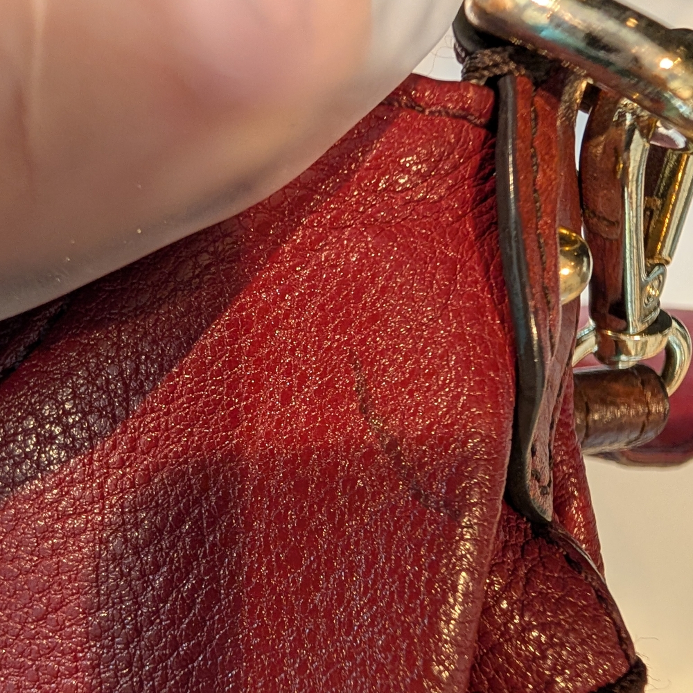 Vintage MCM Burgundy Red Leather Crossbody Flap Bag Gold - Picture 14 of 15